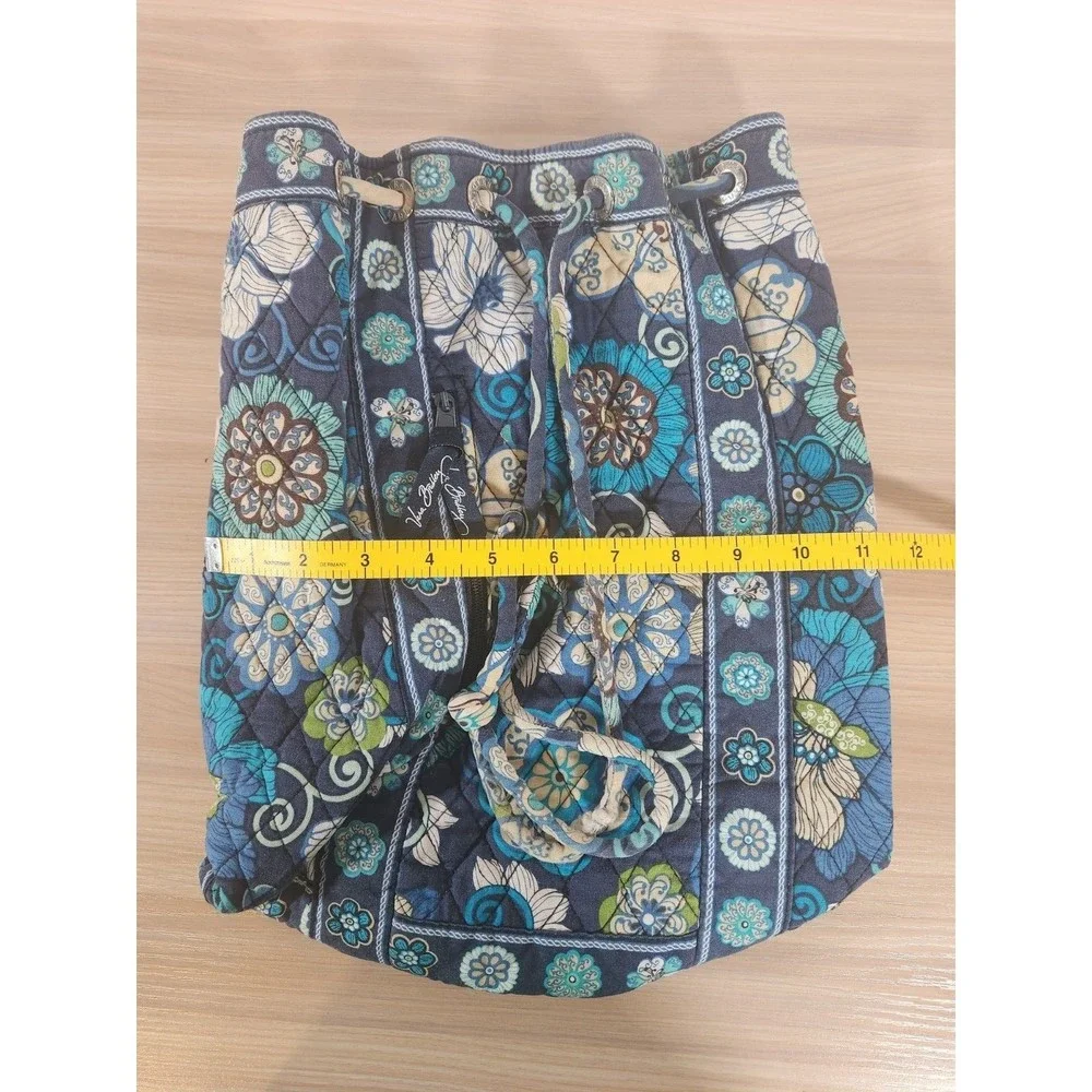 Vera Bradley Backpack Bag Large Mod Blue Floral 100% Quilted‎ Cotton Drawstring